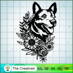 German Shepherd Dog with Flowers SVG, Dog Breeds SVG, Flower SVG