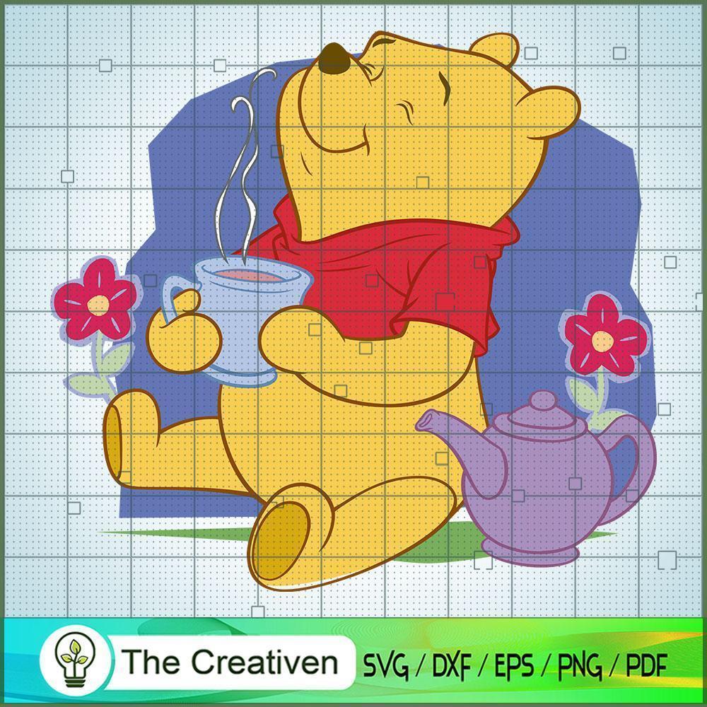 Pooh Drink Tea Flower SVG, Winnie The Pooh SVG, Disney Cartoon SVG 1 Pooh Drink Tea Flower SVG, Winnie The Pooh SVG, Disney Cartoon SVG