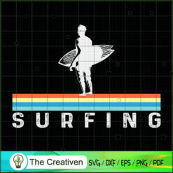 Surfer with Surfing Board Vintage SVG Cut File for Cricut & Silhouette