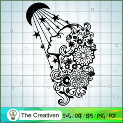 Floral Lady with Moon SVG Cut File for Cricut & Silhouette