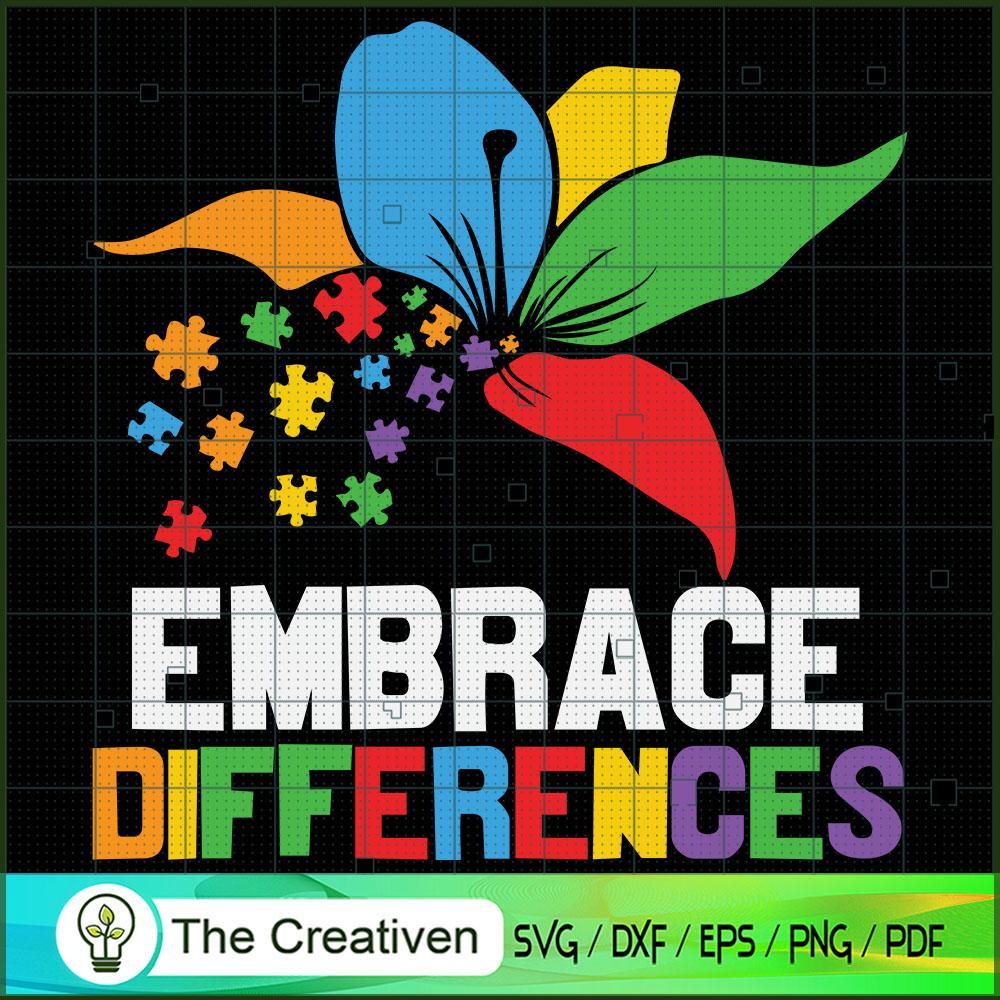 Embrace Differences Autism Flower SVG Cut File for Cricut & Silhouette 1 Embrace Differences Autism Flower SVG Cut File for Cricut & Silhouette