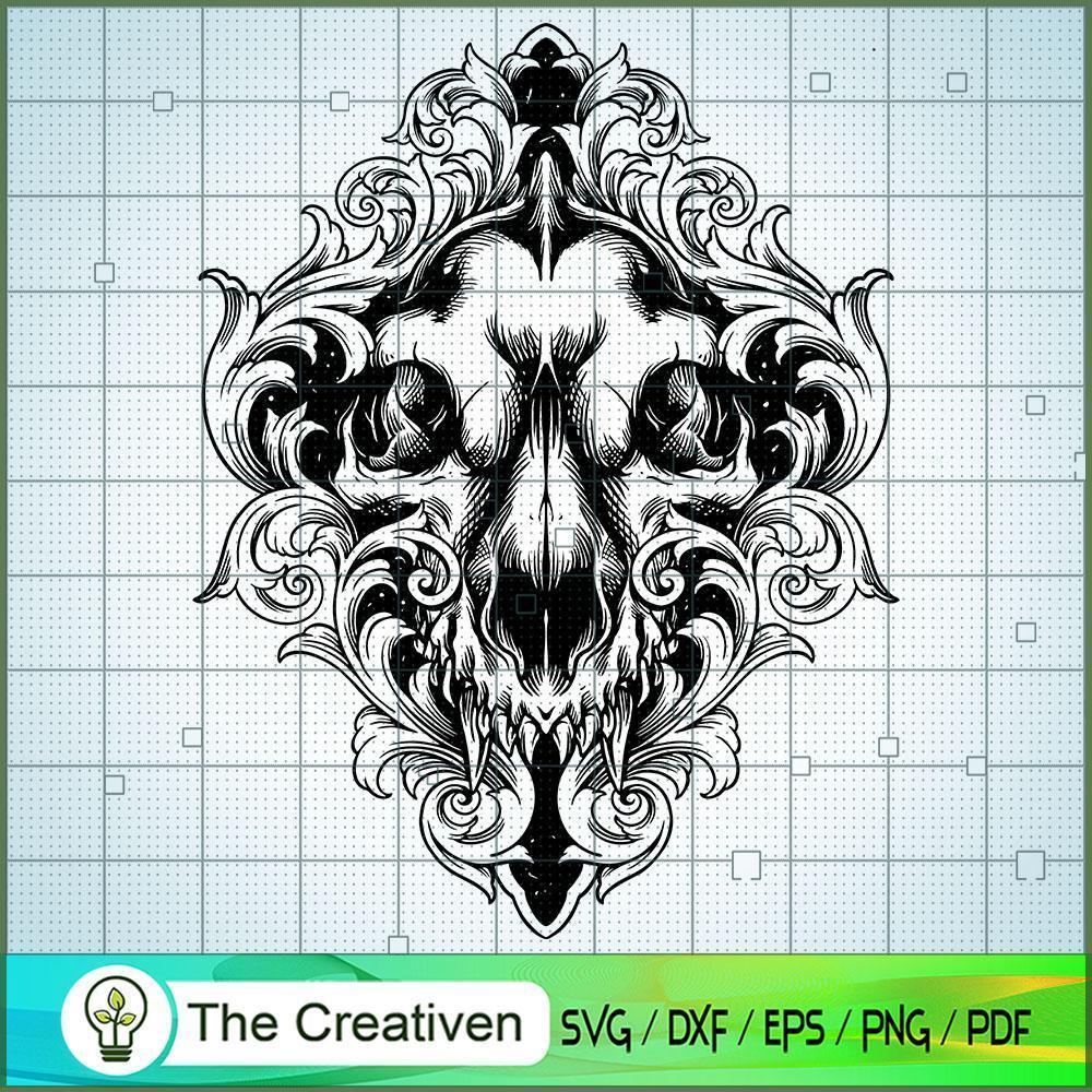 Silhouette Wolf Skull Frame Swirls SVG, Skull SVG, Halloween SVG 1 Silhouette Wolf Skull Frame Swirls SVG, Skull SVG, Halloween SVG
