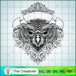Angry Owl Silhouette Ornate Frames SVG, Skull SVG, Halloween SVG