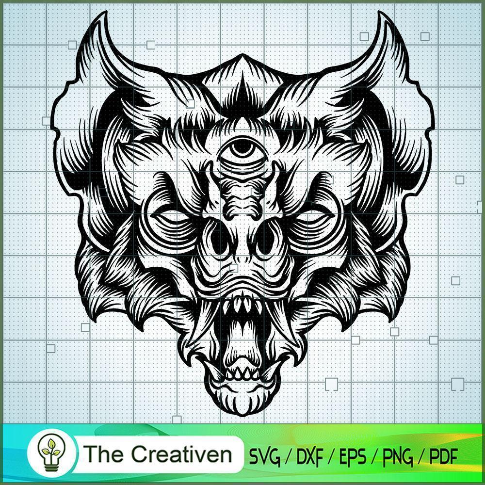 Silhouette Evil Head Bat SVG, Skull SVG, Halloween SVG 1 Silhouette Evil Head Bat SVG, Skull SVG, Halloween SVG