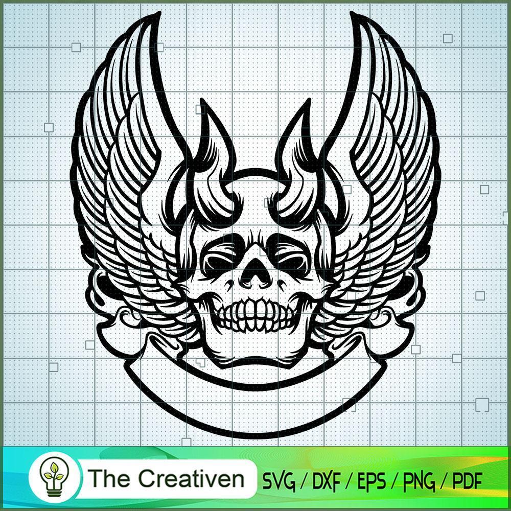 Silhouette Flying Wing Skull SVG, Skull SVG, Halloween SVG 1 Silhouette Flying Wing Skull SVG, Skull SVG, Halloween SVG