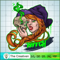 Witch with Magic Skull Halloween SVG , Halloween SVG , Skull SVG
