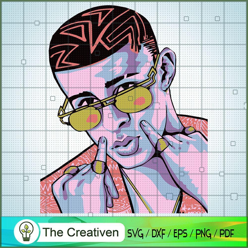Bad Bunny Colorful Art SVG Cut File for Cricut & Silho Design 14492 1 Bad Bunny Colorful Art SVG Cut File for Cricut & Silho Design 14492