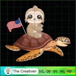 Turtle and Sloth with US Flag SVG Cut File for Cricut & Silhouette