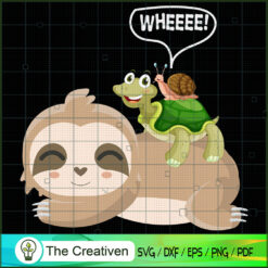 Funny Sloth Turtle and Snail SVG, Sloth SVG, Turtle SVG