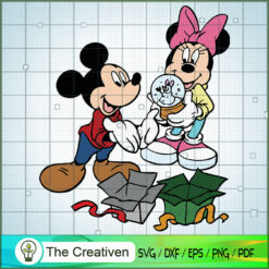 Mickey and Minnie with Gift SVG Cut File for Cricut & Silhouette