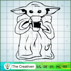 Baby Yoda With Coffee Black SVG Cut File for Cricut & Silhouette