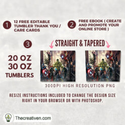 Alternative view of Avengers Characters Poster 20oz Tumbler Wrap – Digital Download