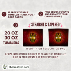 Alternative view of Iron Man Head 20oz Tumbler Wrap – Digital Download