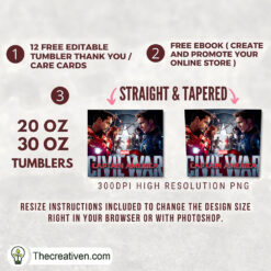 Alternative view of Marvel Civil War 20oz Tumbler Wrap – Digital Download