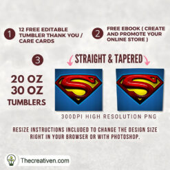 Alternative view of Superman Logo 20oz Tumbler Wrap – Digital Download