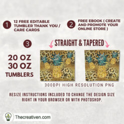 Alternative view of 20oz Skinny Tumbler Leopard Pineapple Tumbler Wrap – Digital Download