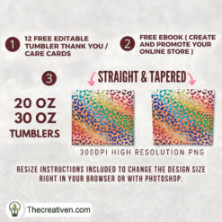Alternative view of 20oz Skinny Tumbler Leopard Rainbow Tumbler Wrap – Digital Download