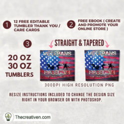 Alternative view of 20oz Skinny Tumbler Veterans Freedom Tumbler Wrap – Digital Download