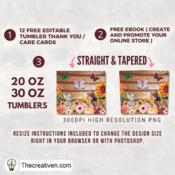 Alternative view of 20oz Skinny Tumbler Butterfy Floral Tumbler Wrap – Digital Download