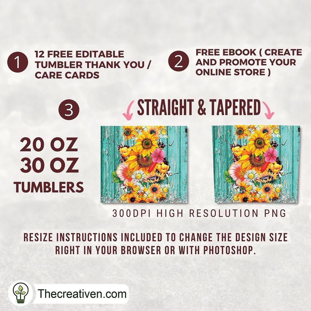 20oz Skinny Sunflower Wood Tumbler Tumbler Wrap – Digital Download 2 20oz Skinny Sunflower Wood Tumbler Tumbler Wrap – Digital Download - Image 2
