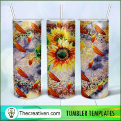 20oz Skinny Tumbler Marble Sunflower Tumbler Wrap – Digital Download
