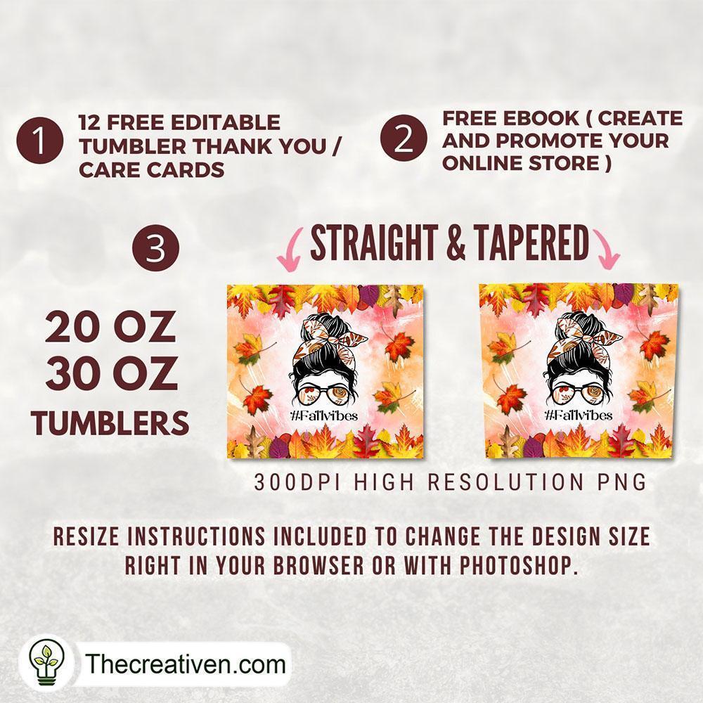 Fall Vibes Skinny Tumbler Sublimation Tumbler Wrap – Digital Download 2 Product - Brand
