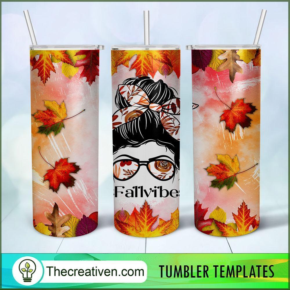 Fall Vibes Skinny Tumbler Sublimation Tumbler Wrap – Digital Download 1 Artificial plants - Petal