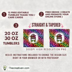 Alternative view of Cheetah Tumbler Wrap Rainbow Leopard Tumbler Wrap – Digital Download
