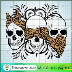 Three Skull Leopard SVG, Skull SVG, Leopard SVG