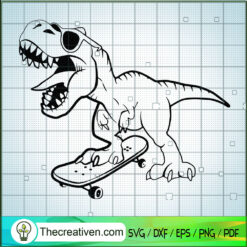 Dino on Skateboard SVG, Dinosaur SVG, Skateboarding SVG