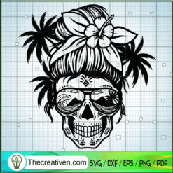 Beach Mom Skull SVG, Messy Bun SVG, Mom Life SVG