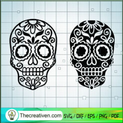 Skeleton Sugar Skull SVG, Floral Skull SVG, Halloween SVG