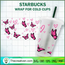 Pink Butterfly Starbucks Cup SVG, Starbucks Cold Cup Full Wrap SVG