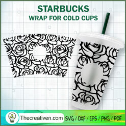Flower Outline Starbucks Cup SVG, Starbucks Cold Cup Full Wrap SVG
