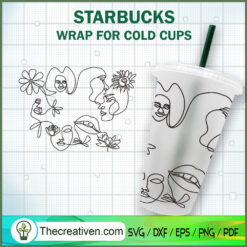 Face Line Starbucks Cup SVG, Starbucks Cold Cup Full Wrap SVG