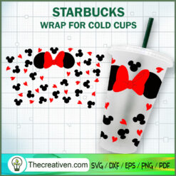 Minnie Cow Heart Starbucks Cup SVG, Starbucks Cold Cup Full Wrap SVG