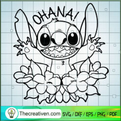 Ohana! Stitch SVG, Stich Floral SVG, Stitch Outline Draw SVG