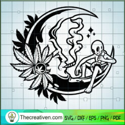 Moon And Alien Smoking SVG, Smoke Weed SVG, Cannabis SVG