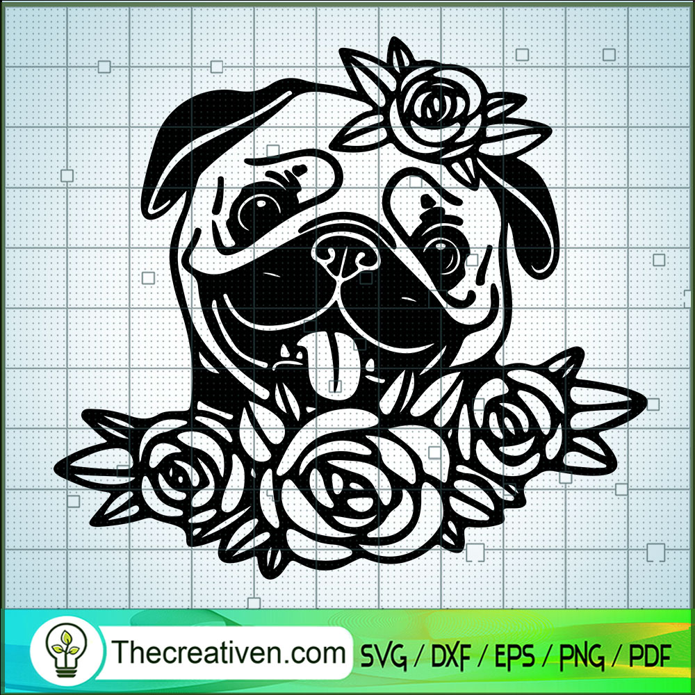 Floral Pug SVG, Dog SVG, Pet Lover SVG 1 Floral Pug SVG, Dog SVG, Pet Lover SVG