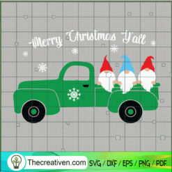 Merry Christmas Y'all Green Truck SVG, Gnomes SVG, Xmas SVG