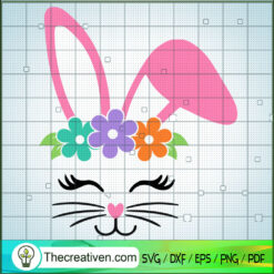 Bunny Face Flowers SVG, Cute Bunny SVG, Animals SVG