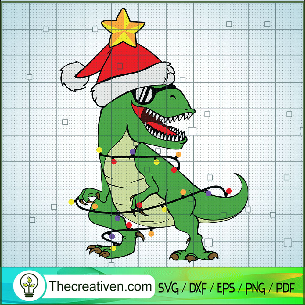 Trex Christmas Light Santa Hat SVG, Christmas SVG, Merry Xmas SVG 1 Trex Christmas Light Santa Hat SVG, Christmas SVG, Merry Xmas SVG
