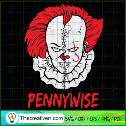 Pennywise Half Face SVG, Horror Movie SVG, Halloween Horror SVG