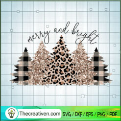 Merry And Bright SVG, Christmas Tree SVG, Glitter Christmas Tree SVG