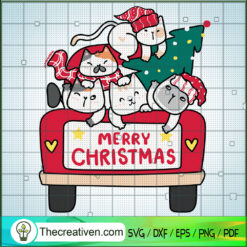 Merry Christmas Cat Truck SVG, Cat Lover SVG, Funny Christmas SVG