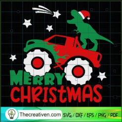 Merry Christmas SVG, Dinosaurus Truck Xmas SVG, T-rex Santa SVG