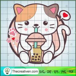Boba Cat Drinking Bubble Tea Kawaii SVG, Cute Cat SVG, Funny SVG