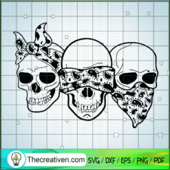 Skull Messy Bun SVG, Three Skull SVG, Skull SVG