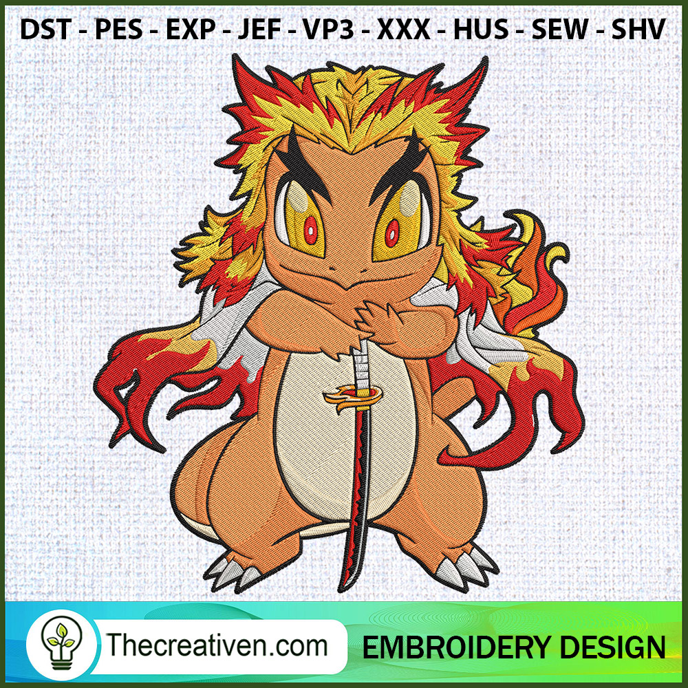 Kyojuro X Charmander Embroid Embroidery Design 1 Kyojuro X Charmander Embroid Embroidery Design