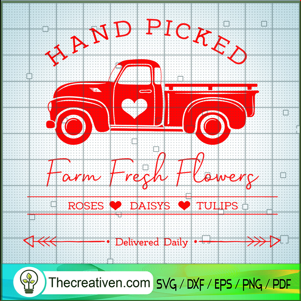 Hand Picked Farm Fresh Flowers SVG, Valentine Truck SVG, Red Truck SVG 1 Hand Picked Farm Fresh Flowers SVG, Valentine Truck SVG, Red Truck SVG